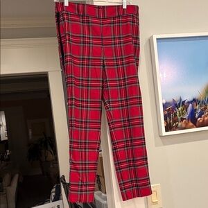 Talbots Red Plaid Trousers with black velvet piping